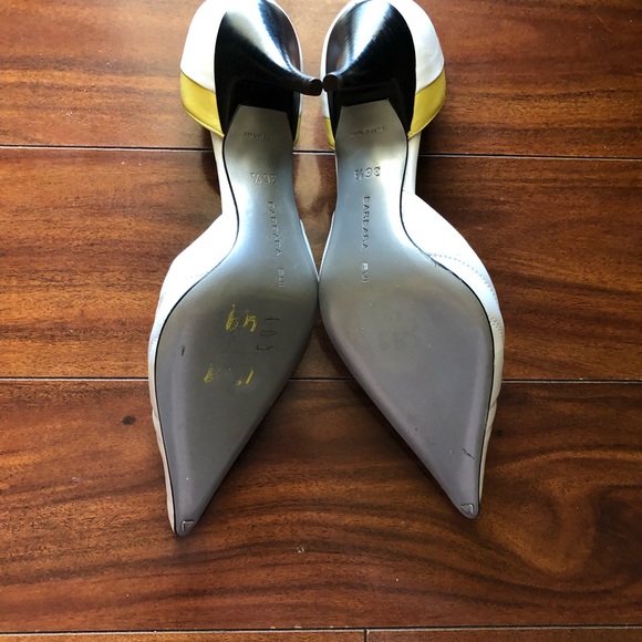 Barbara Bui size 36.5 white black yellow kitten heel pointed toe - Picture 6 of 10